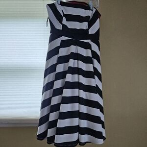 Barbie Black & White Stripe Strapless Fit & Flare Dress